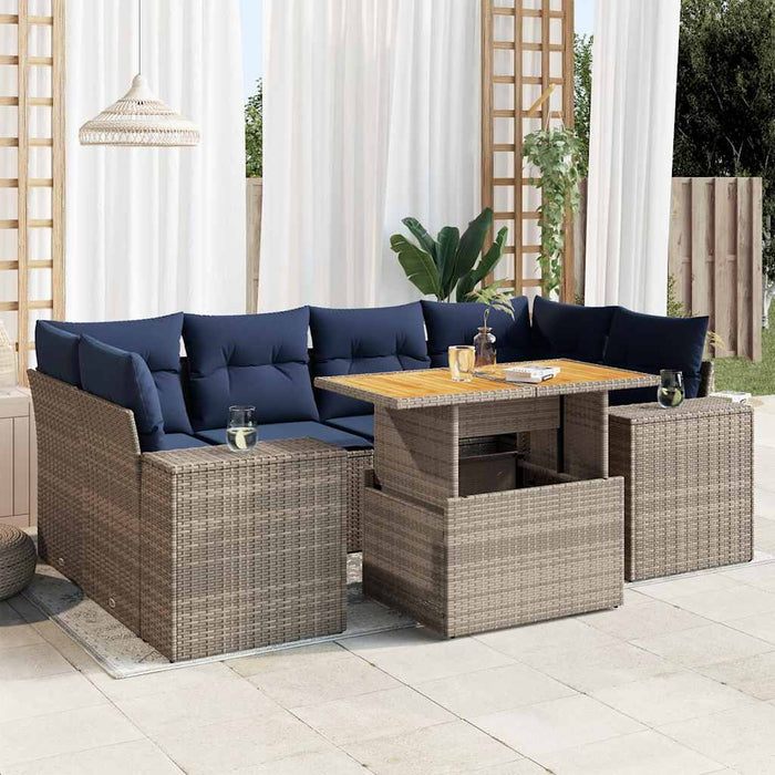 vidaXL Set Divani da Giardino 7 pz con Cuscini Grigio in Polyrattan