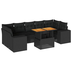 vidaXL Set Divani da Giardino con Cuscini 8 pz Nero in Polyrattan