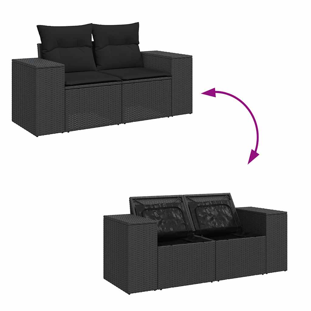 vidaXL Set Divani da Giardino con Cuscini 8 pz Nero in Polyrattan