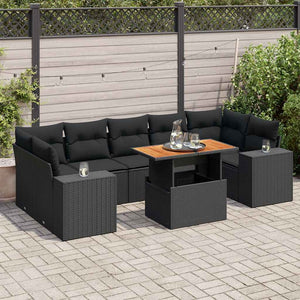 vidaXL Set Divani da Giardino con Cuscini 8 pz Nero in Polyrattan
