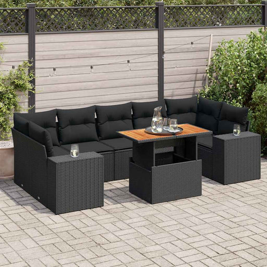 vidaXL Set Divani da Giardino con Cuscini 8 pz Nero in Polyrattan