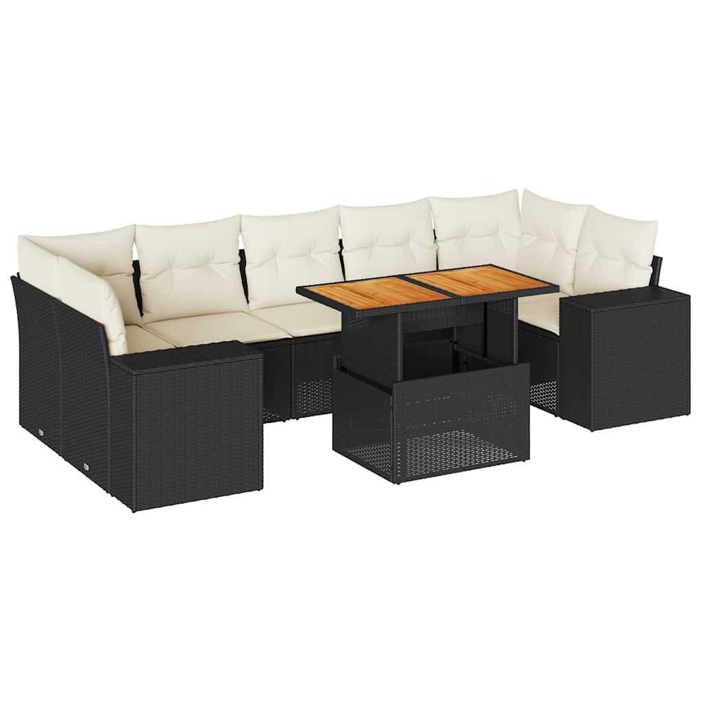 vidaXL Set Divani da Giardino con Cuscini 8 pz Nero in Polyrattan