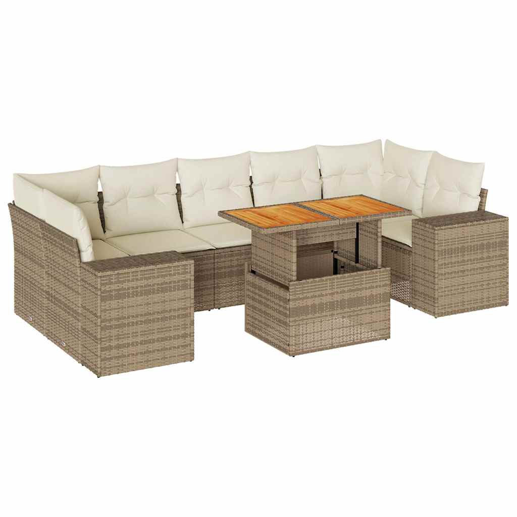 Set Divano da Giardino 8 pz con Cuscini Beige in Polyrattan