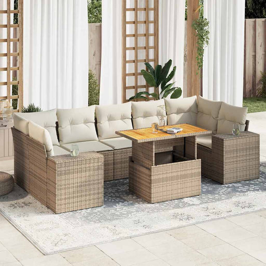 Set Divano da Giardino 8 pz con Cuscini Beige in Polyrattan