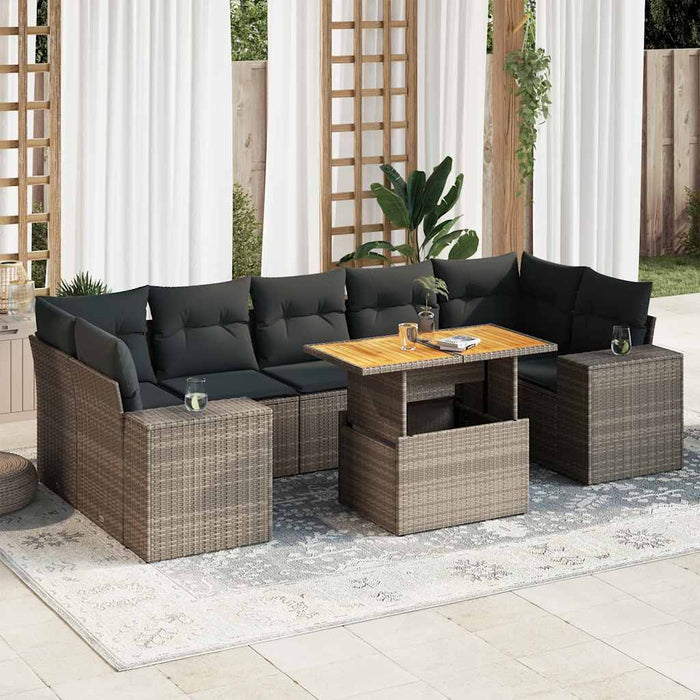 vidaXL Set Divano da Giardino 8 pz con Cuscini Grigio in Polyrattan
