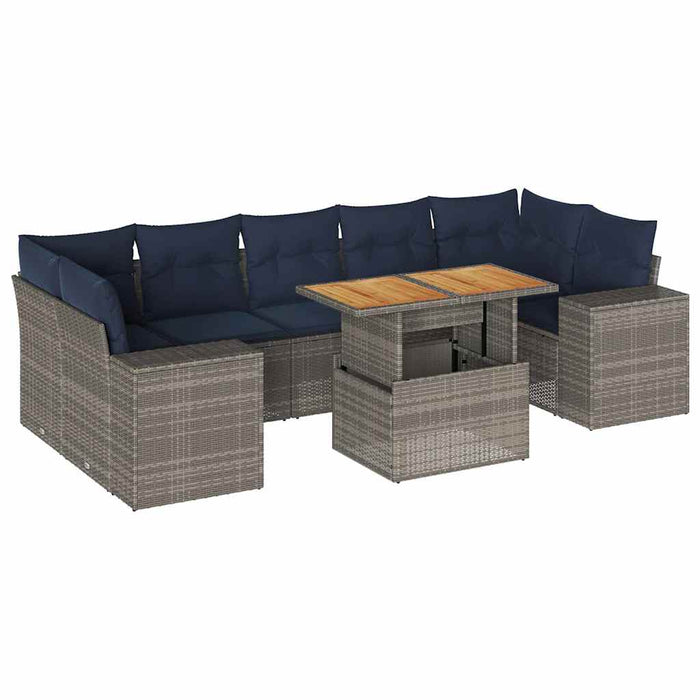 vidaXL Set Divano da Giardino 8 pz con Cuscini Grigio in Polyrattan