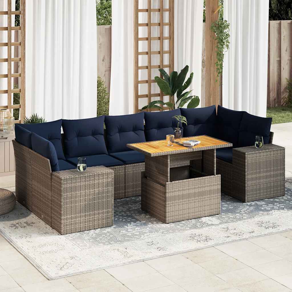 vidaXL Set Divano da Giardino 8 pz con Cuscini Grigio in Polyrattan