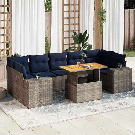 vidaXL Set Divano da Giardino 8 pz con Cuscini Grigio in Polyrattan