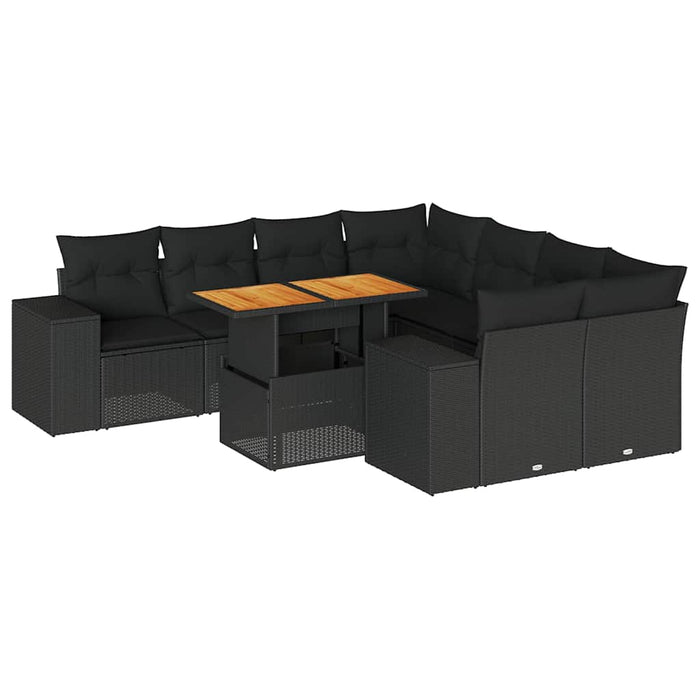 vidaXL Set Divani da Giardino 9 pz con Cuscini Nero in Polyrattan