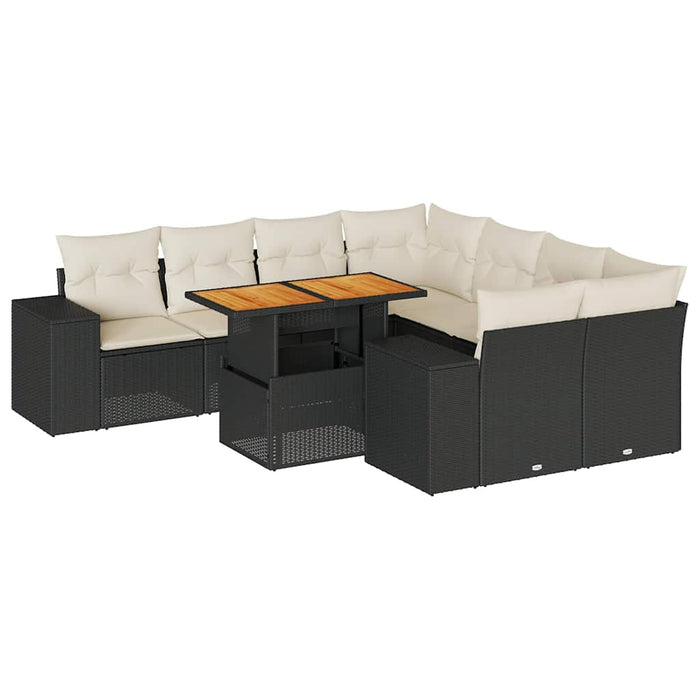 vidaXL Set Divani da Giardino 9 pz con Cuscini Nero in Polyrattan
