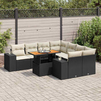 vidaXL Set Divani da Giardino 9 pz con Cuscini Nero in Polyrattan