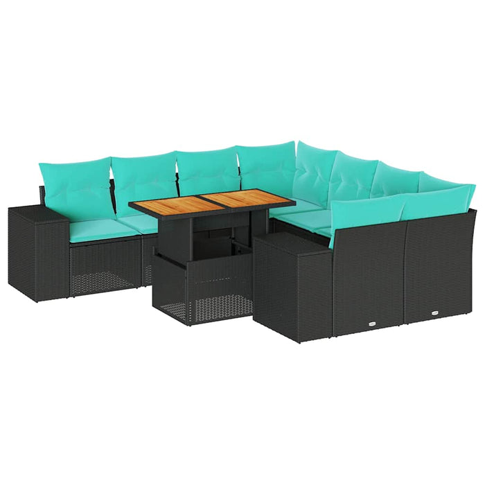 Set Divani da Giardino 9 pz con Cuscini Nero in Polyrattan 3327354