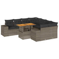 Set Divano da Giardino 9 pz con Cuscini Grigio in Polyrattan