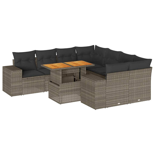 Set Divano da Giardino 9 pz con Cuscini Grigio in Polyrattan