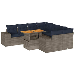 vidaXL Set Divano da Giardino 9 pz con Cuscini Grigio in Polyrattan