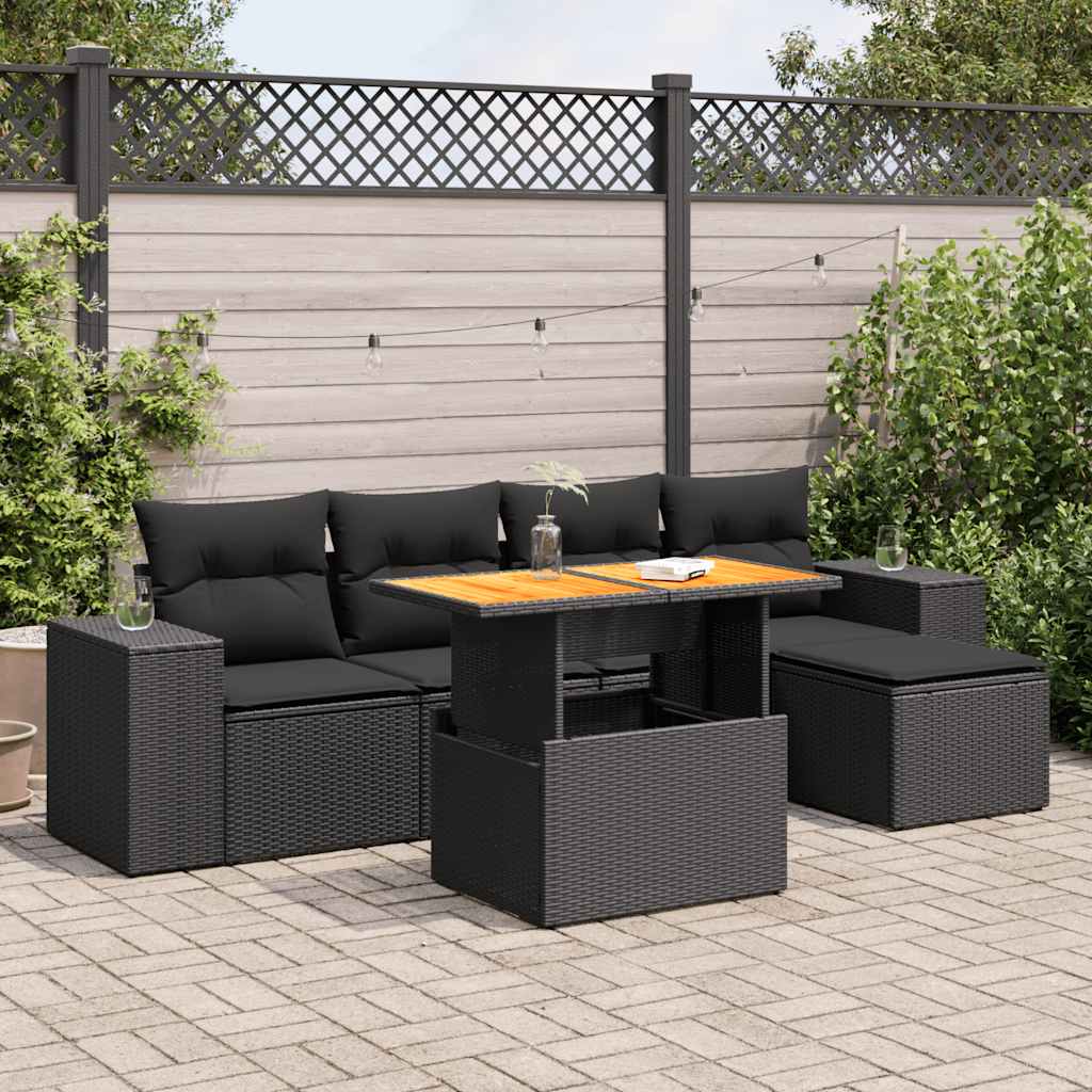 vidaXL Set Divano da Giardino 6 pz con Cuscini Nero in Polyrattan