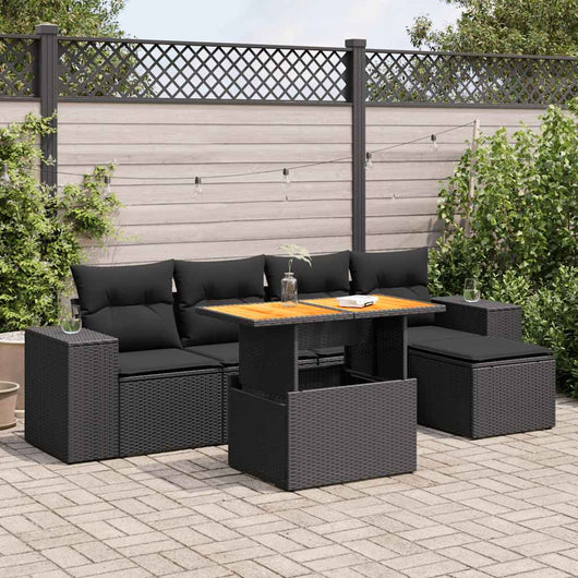 vidaXL Set Divano da Giardino 6 pz con Cuscini Nero in Polyrattan