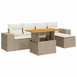 Set Divano da Giardino 6 pz con Cuscini Beige in Polyrattan 3327362
