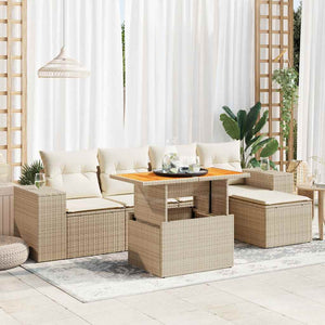 Set Divano da Giardino 6 pz con Cuscini Beige in Polyrattan 3327362