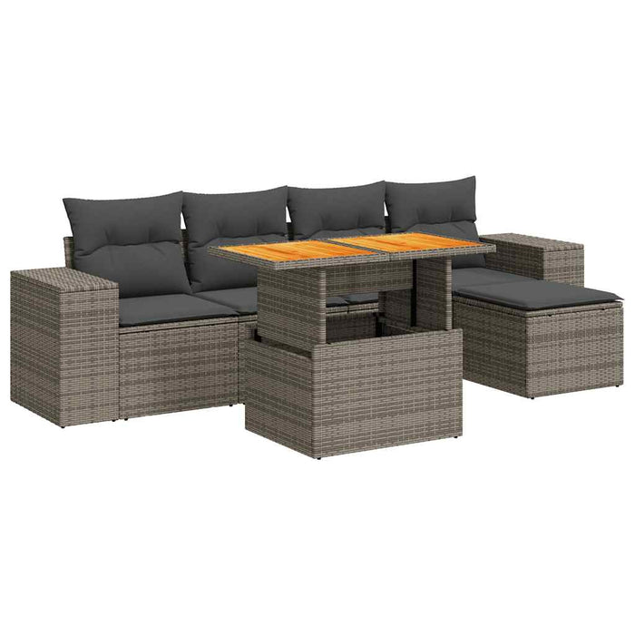 vidaXL Set Divano da Giardino 6 pz con Cuscini Grigio in Polyrattan