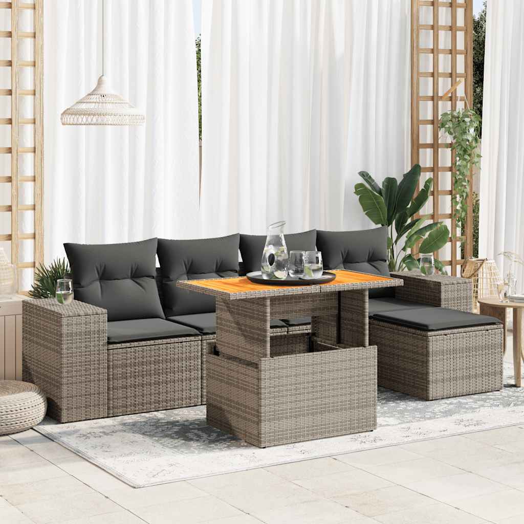 vidaXL Set Divano da Giardino 6 pz con Cuscini Grigio in Polyrattan