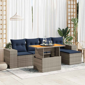 vidaXL Set Divano da Giardino 6 pz con Cuscini Grigio in Polyrattan