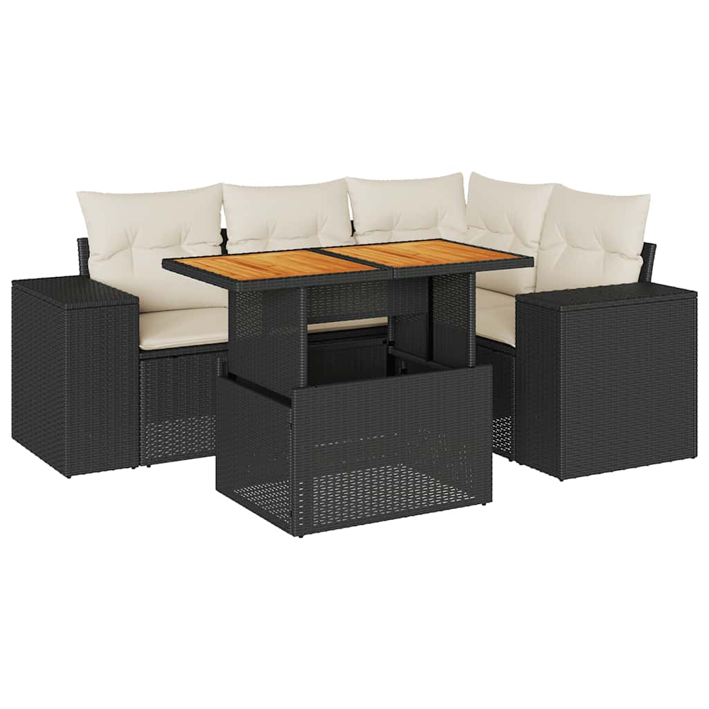 vidaXL Set Divani da Giardino 5 pz con Cuscini in Polyrattan Nero