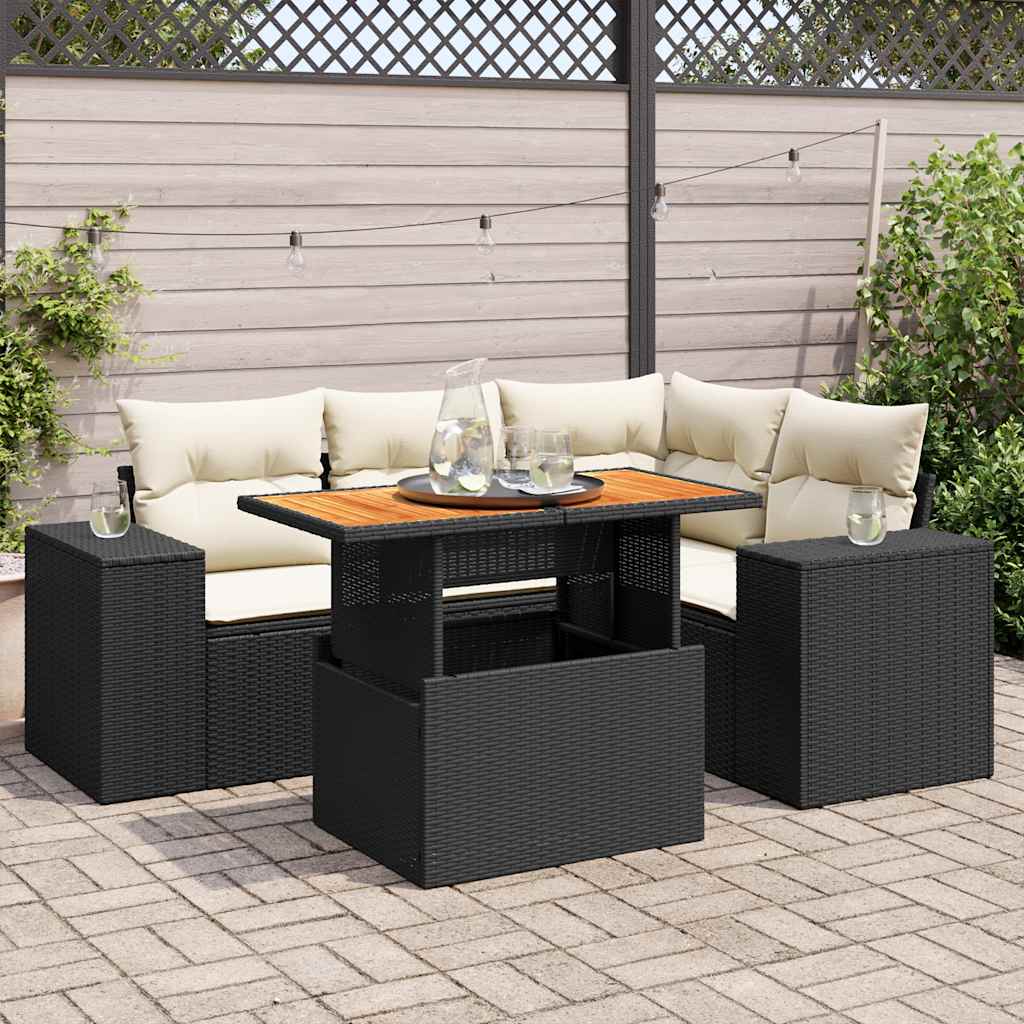 vidaXL Set Divani da Giardino 5 pz con Cuscini in Polyrattan Nero