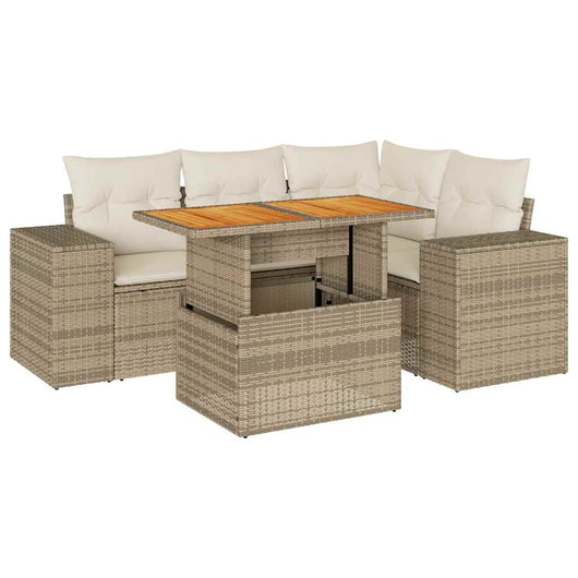 Set Divano da Giardino 5 pz con Cuscini Beige in Polyrattan 3327369