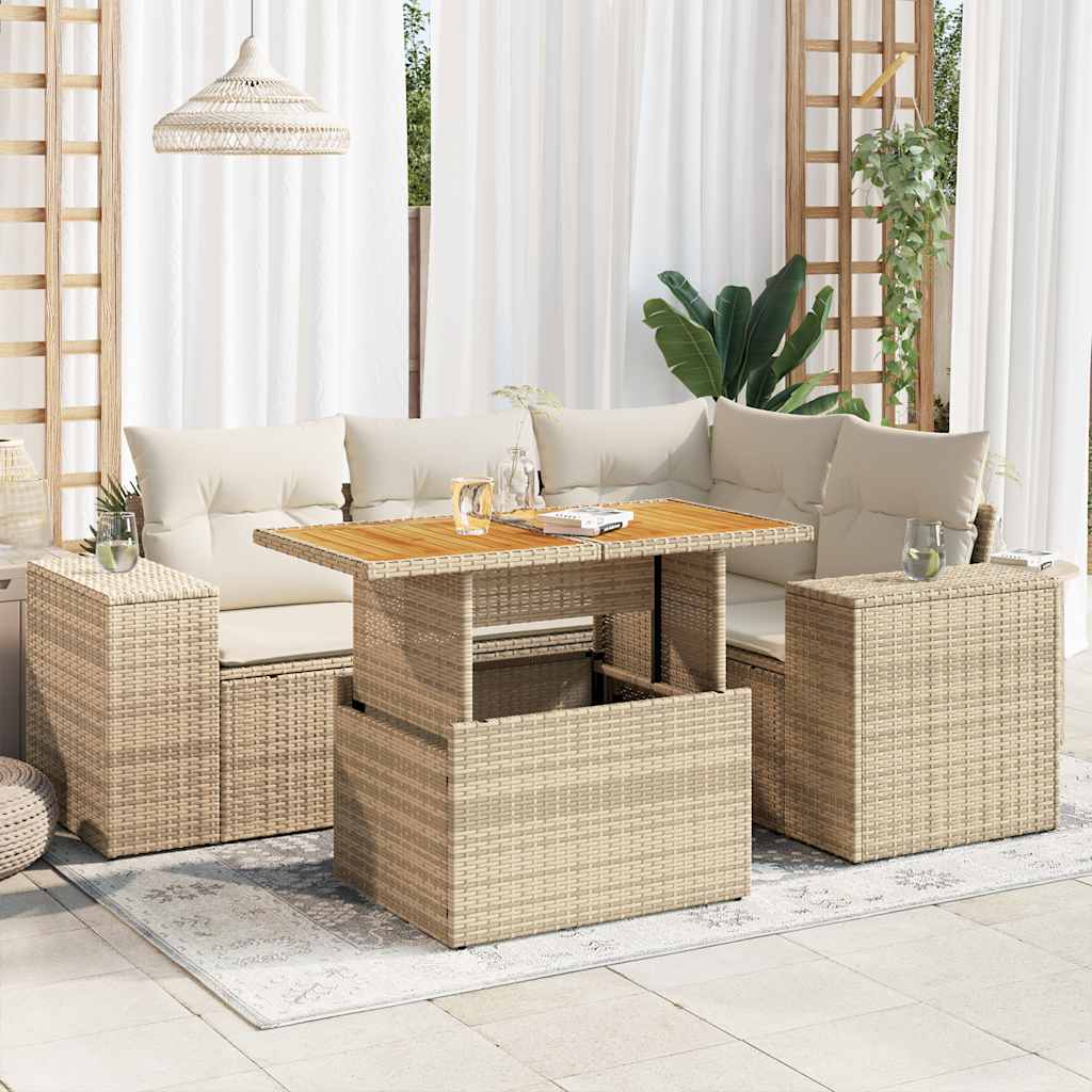 Set Divano da Giardino 5 pz con Cuscini Beige in Polyrattan 3327369