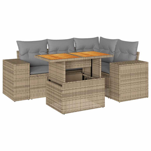 vidaXL Set Divano da Giardino 5 pz con Cuscini Beige in Polyrattan