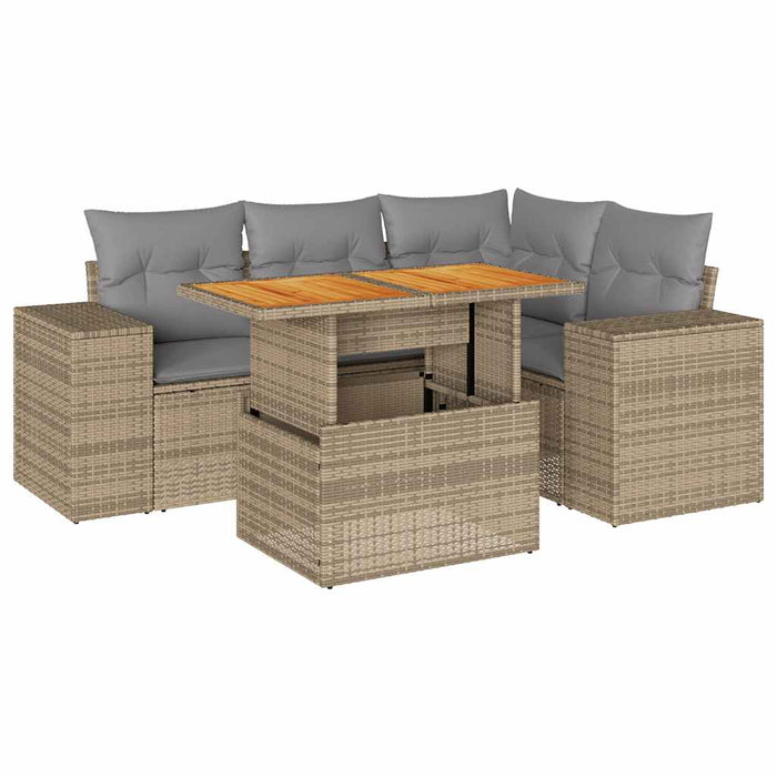 vidaXL Set Divano da Giardino 5 pz con Cuscini Beige in Polyrattan