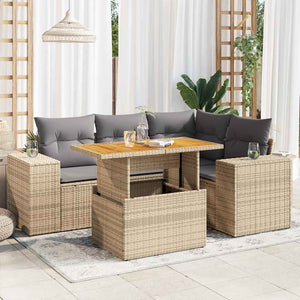 vidaXL Set Divano da Giardino 5 pz con Cuscini Beige in Polyrattan
