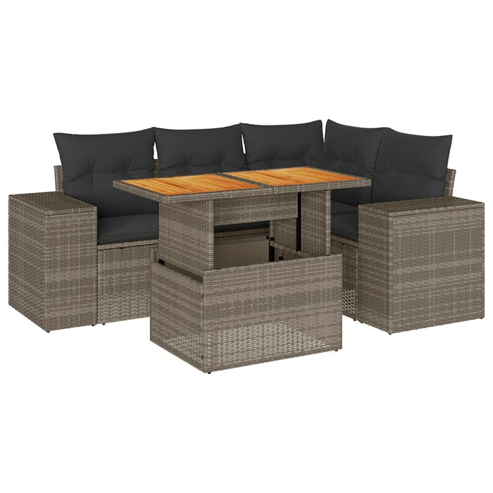 vidaXL Set Divano da Giardino 5 pz con Cuscini Grigio in Polyrattan
