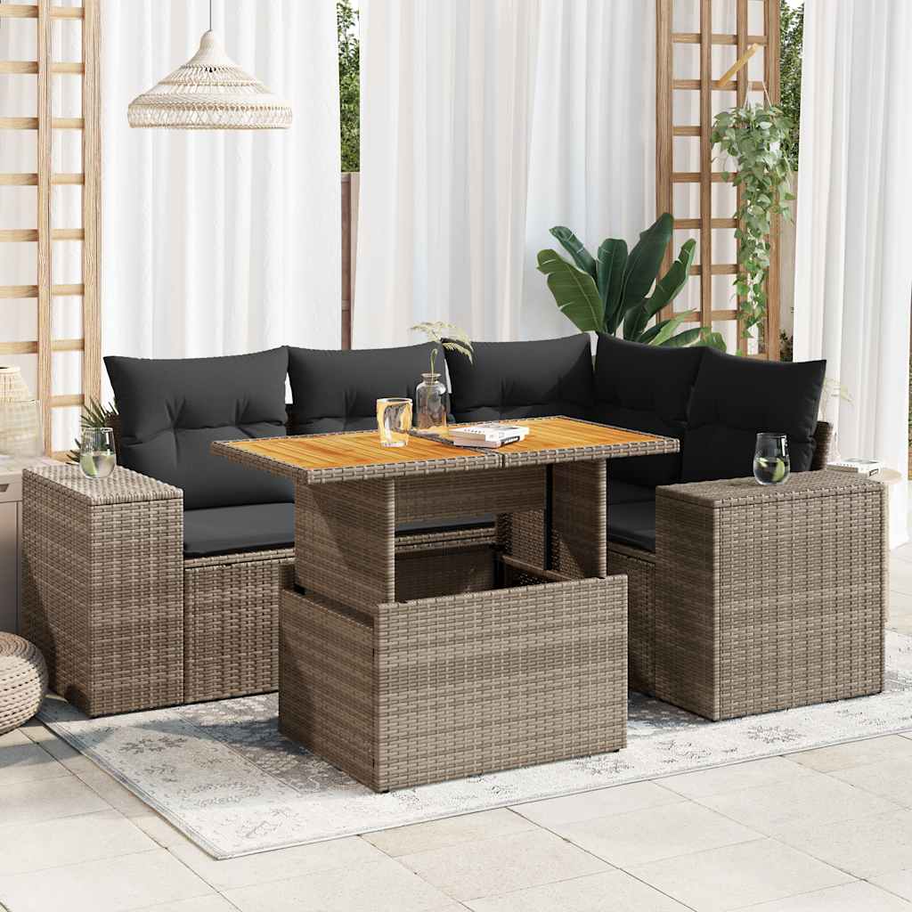 vidaXL Set Divano da Giardino 5 pz con Cuscini Grigio in Polyrattan