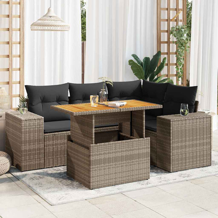 vidaXL Set Divano da Giardino 5 pz con Cuscini Grigio in Polyrattan