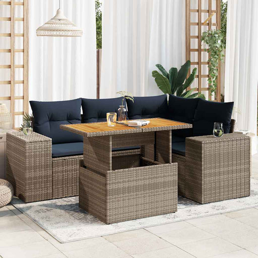 vidaXL Set Divano da Giardino 5 pz con Cuscini Grigio in Polyrattan