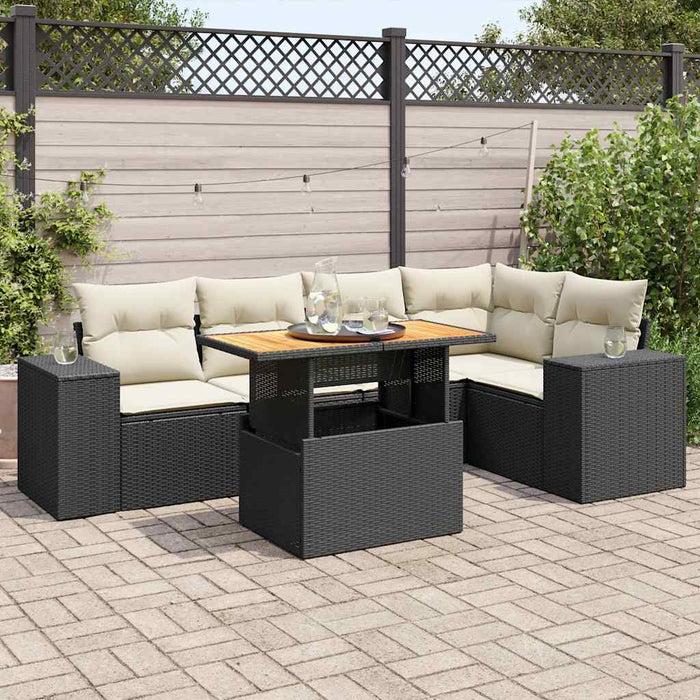 Set Divano da Giardino 6 pz con Cuscini Nero in Polyrattan