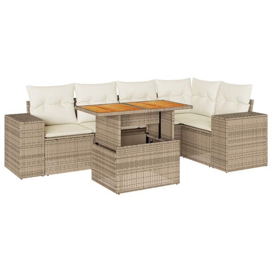Set Divano da Giardino 6 pz con Cuscini Beige in Polyrattan 3327376