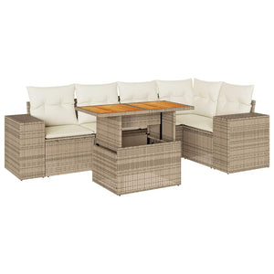 Set Divano da Giardino 6 pz con Cuscini Beige in Polyrattan