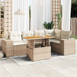 Set Divano da Giardino 6 pz con Cuscini Beige in Polyrattan 3327376