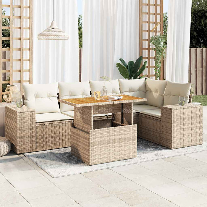Set Divano da Giardino 6 pz con Cuscini Beige in Polyrattan 3327376