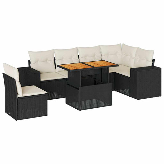 Set Divani da Giardino con Cuscini 7pz Nero Polyrattan