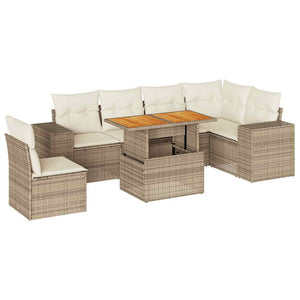 Set Divani da Giardino 7 pz con Cuscini Beige in Polyrattan 3327383