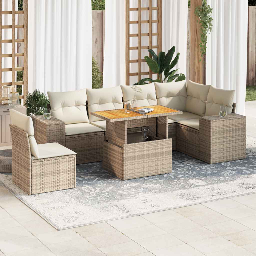 Set Divani da Giardino 7 pz con Cuscini Beige in Polyrattan 3327383
