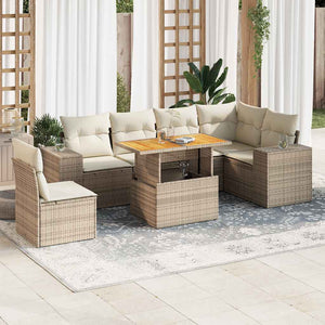 Set Divani da Giardino 7 pz con Cuscini Beige in Polyrattan 3327383