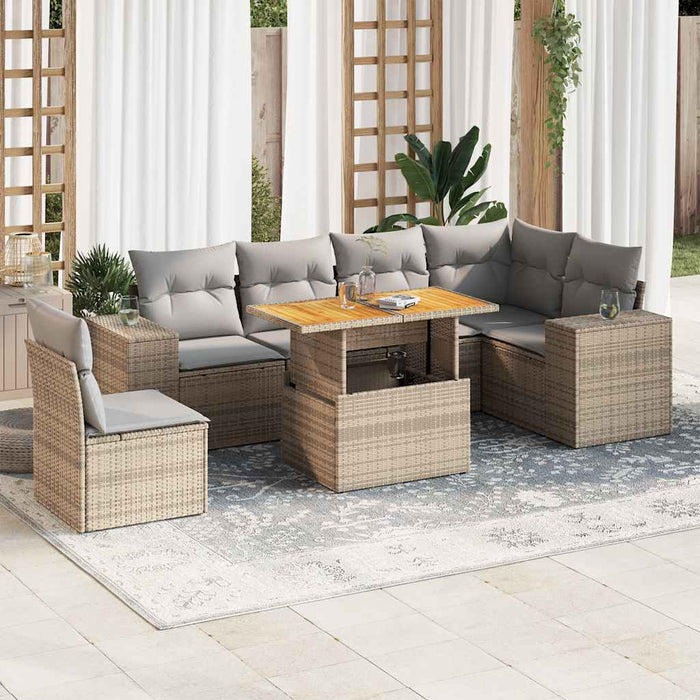 vidaXL Set Divani da Giardino 7 pz con Cuscini Beige in Polyrattan