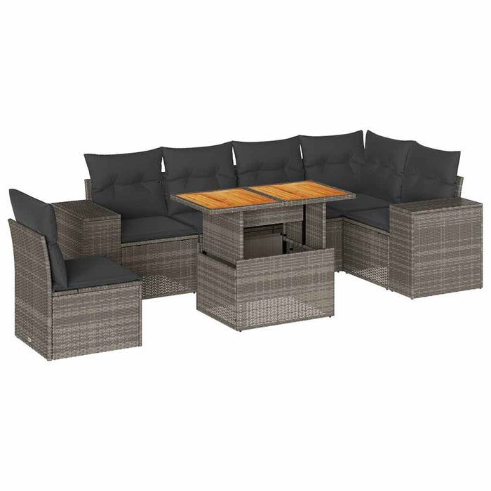 Set Divani da Giardino 7 pz con Cuscini Grigio in Polyrattan 3327385