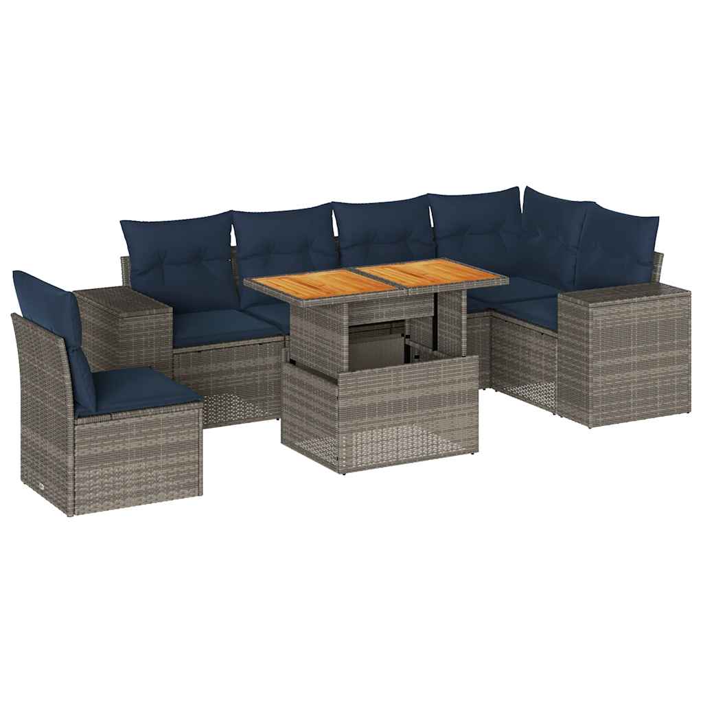 vidaXL Set Divani da Giardino 7 pz con Cuscini Grigio in Polyrattan