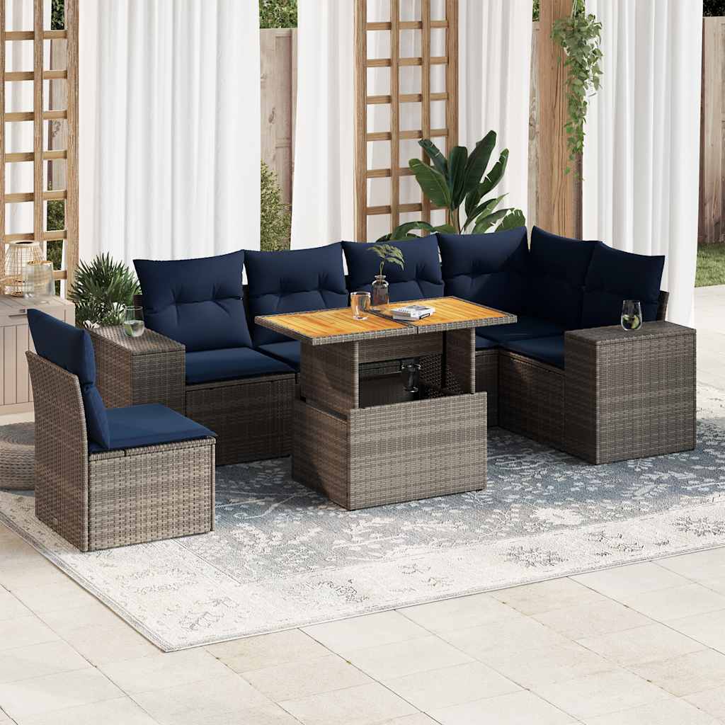 vidaXL Set Divani da Giardino 7 pz con Cuscini Grigio in Polyrattan